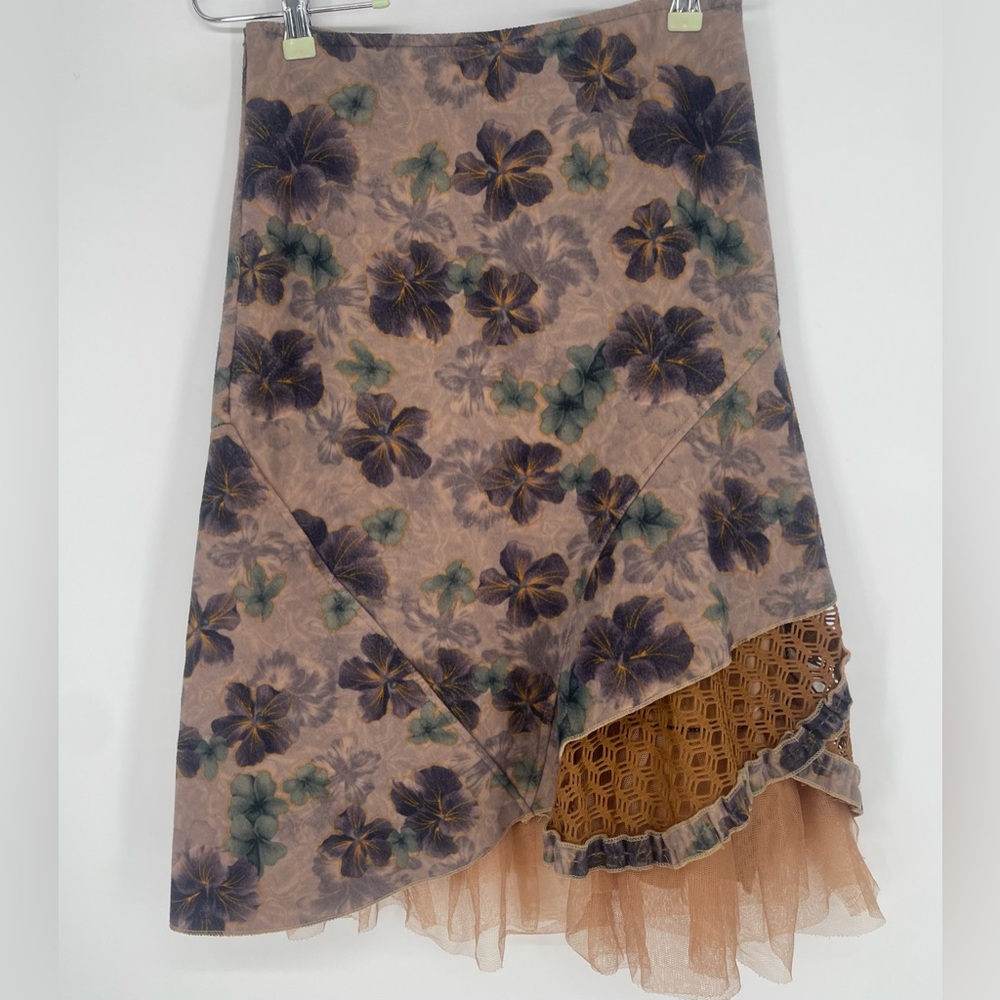 Y2K Floral Asymmetrical Skirt Crochet Layered Mesh Peekaboo Hem Fairy Grunge - Picture 2 of 9
